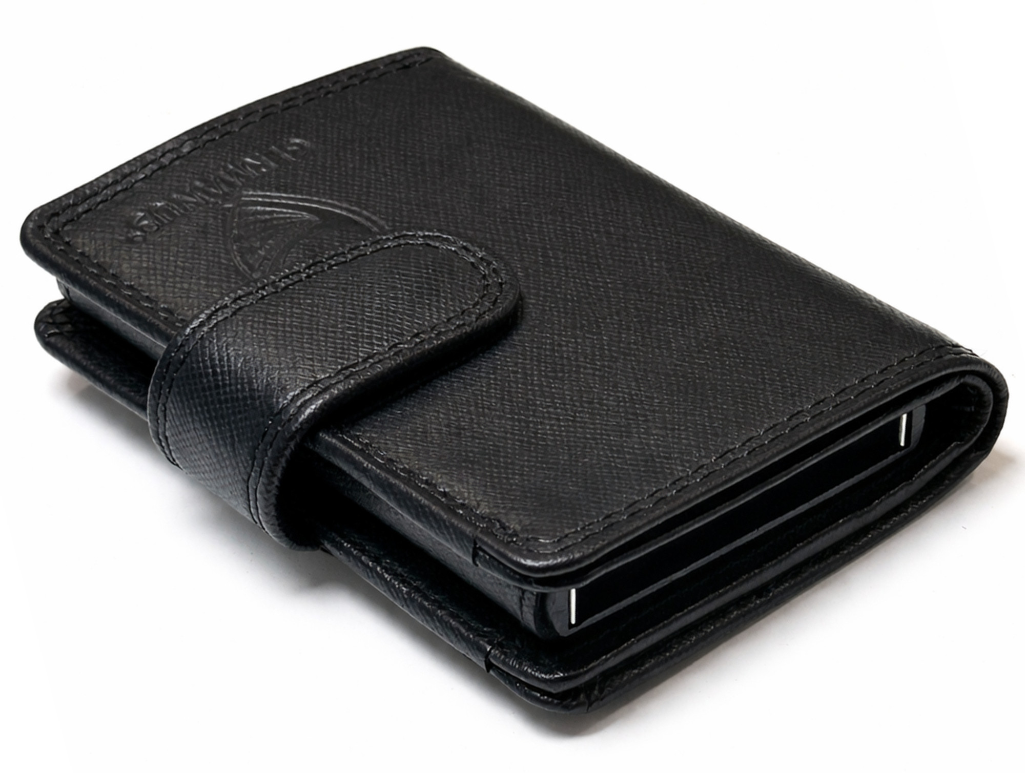 GERMANUS Geldbörse Metall Card Holder Halter mit Leder, 4007, schwarz
